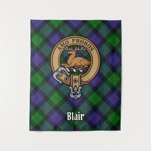 Clan Blair Wappen über Tartan Wandteppich (Vorderseite)