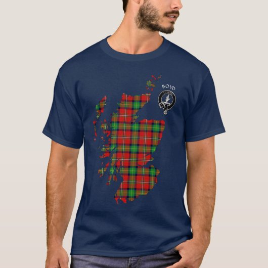 Clan Boyd Tartan Karte und Wappen T - Shirt (Vorderseite)