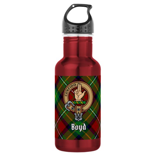 Clan Boyd Wappen über Tartan Edelstahlflasche (Vorderseite)