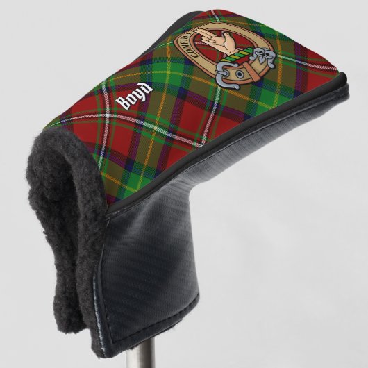 Clan Boyd Wappen über Tartan Golf Headcover (3/4 Vorderseite)
