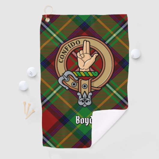 Clan Boyd Wappen über Tartan Golfhandtuch (Insitu)