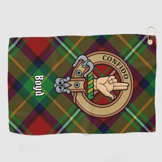 Clan Boyd Wappen über Tartan Golfhandtuch (Horizontal)