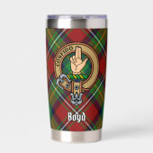 Clan Boyd Wappen über Tartan Thermobecher (Vorderseite)