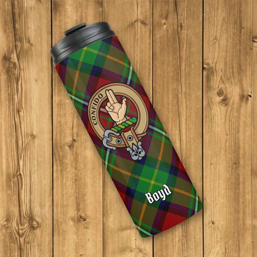Clan Boyd Wappen über Tartan Thermosbecher