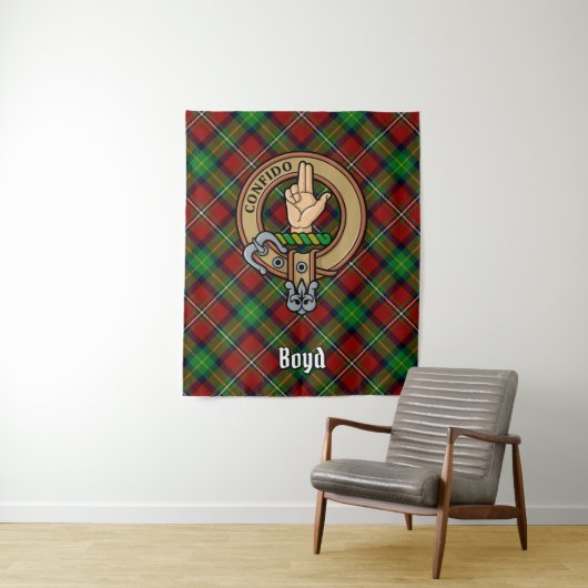 Clan Boyd Wappen über Tartan Wandteppich (Beispiel)