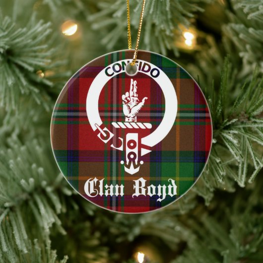 Clan Boyd Wappen und Tartan Personalisiert Keramik Ornament (Baum)