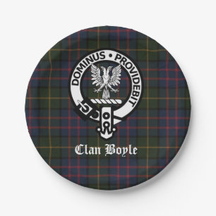 Clan Boyle Wappen Abzeichen und Tartan Pappteller