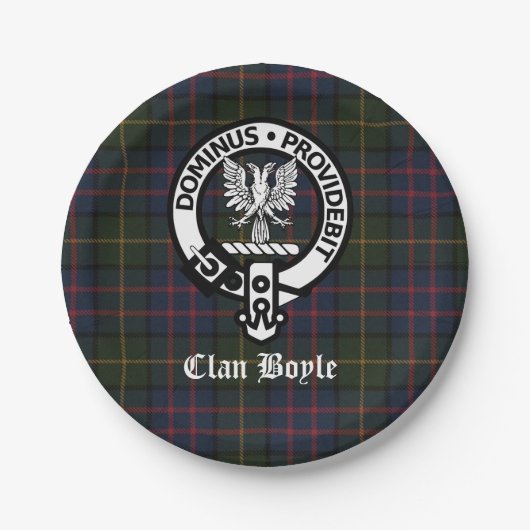 Clan Boyle Wappen Abzeichen und Tartan Pappteller (Vorderseite)