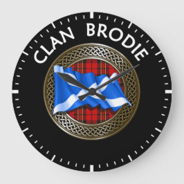 Clan Brodie Tartan Knot & Flag Große Wanduhr