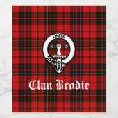 Clan Brodie Wappen Abzeichen und Tartan Weinetikett (Einzelnes Label)