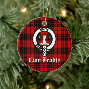 Clan Brodie Wappen und Tartan Keramik Ornament