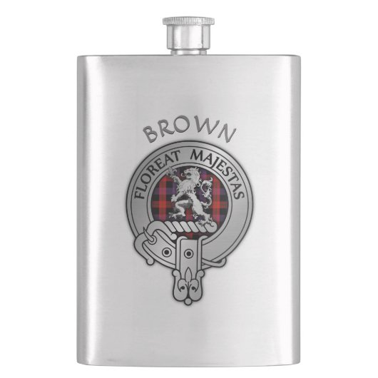 Clan Brown Wappen & Tartan Flachmann (Vorderseite)