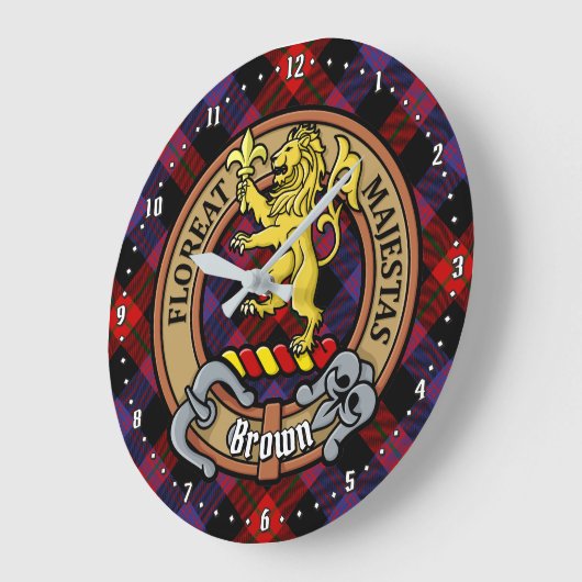 Clan Brown Wappen über Tartan Große Wanduhr (Winkel)