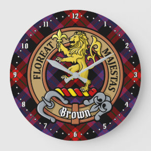 Clan Brown Wappen über Tartan Große Wanduhr