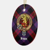 Clan Brown Wappen über Tartan Keramik Ornament (Links)