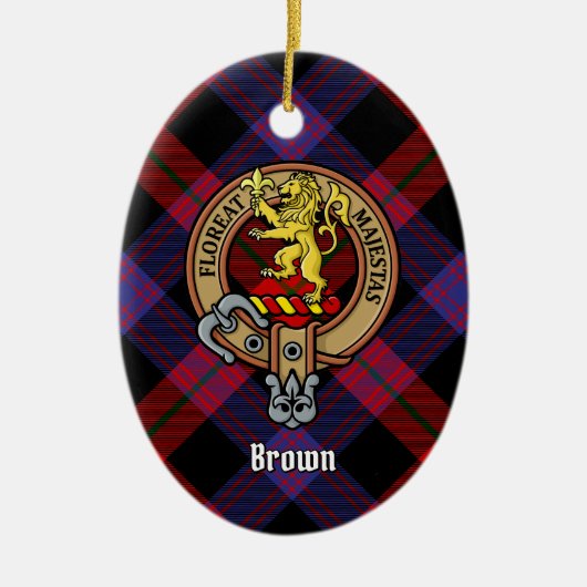 Clan Brown Wappen über Tartan Keramik Ornament (Vorne)