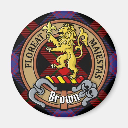 Clan Brown Wappen über Tartan Magnet (Vorne)