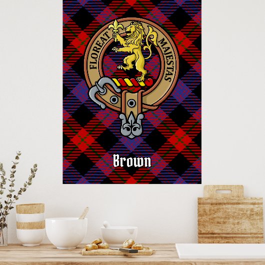Clan Brown Wappen über Tartan Poster (Küche)
