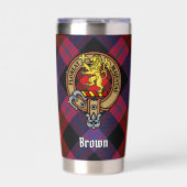 Clan Brown Wappen über Tartan Thermobecher (Vorderseite)