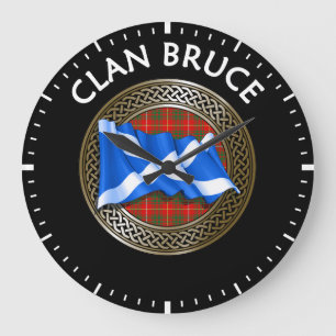 Clan Bruce Tartan Knot & Flag Große Wanduhr