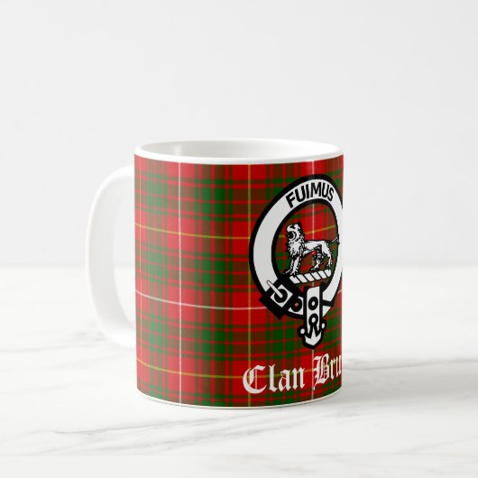 Clan Bruce Wappen Abzeichen & Tartan Kaffeetasse (Vorderseite Links)