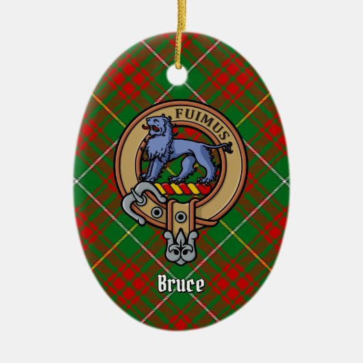 Clan Bruce Wappen über die Jagd auf Tartan Keramik Ornament (Vorne)