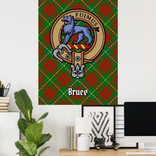 Clan Bruce Wappen über die Jagd auf Tartan Poster (Heimbüro)