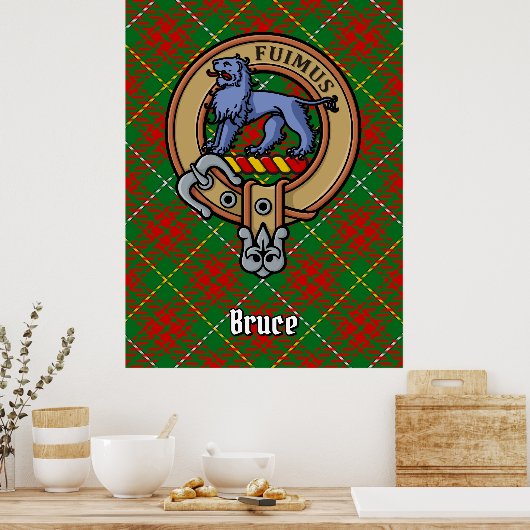 Clan Bruce Wappen über die Jagd auf Tartan Poster (Küche)