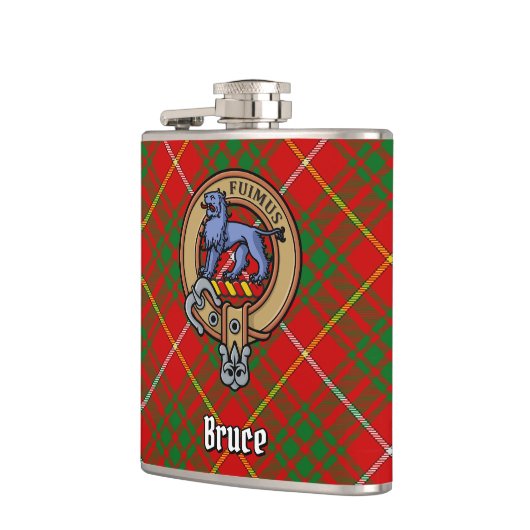 Clan Bruce Wappen über Tartan Flachmann (Links)