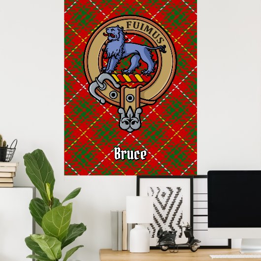Clan Bruce Wappen über Tartan Poster (Heimbüro)