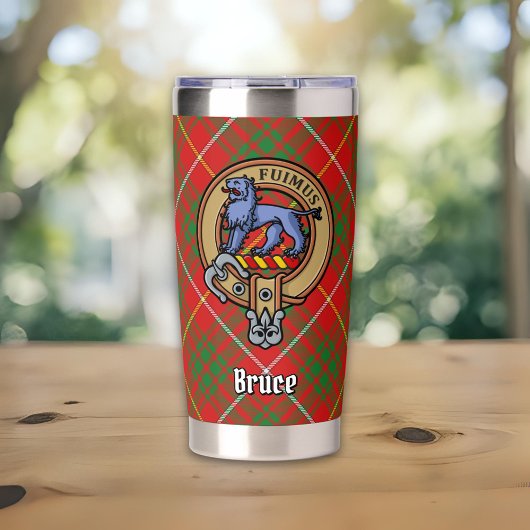 Clan Bruce Wappen über Tartan Thermobecher