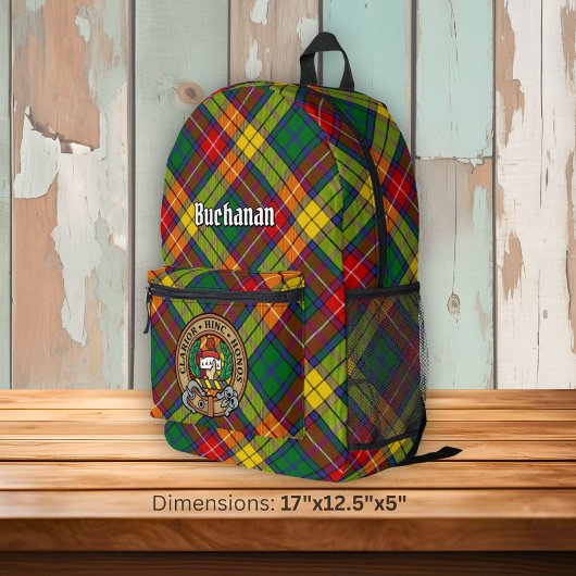 Clan Buchanan Crest over Tartan Bedruckter Rucksack