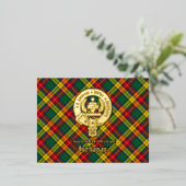 Clan Buchanan Crest over Tartan Folie Einladungspostkarte (Stehend vorne)