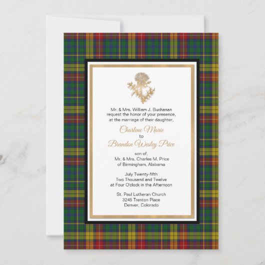 Clan Buchanan Kariert Thistle Wedding Einladung (Vorderseite)