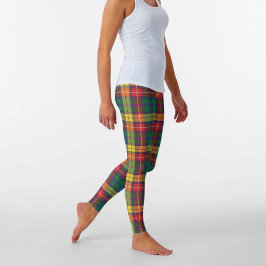 Clan Buchanan Scottish Kariert Red Green Yellow Leggings