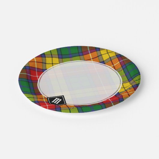 Clan Buchanan Tartan Pappteller (Schrägansicht)