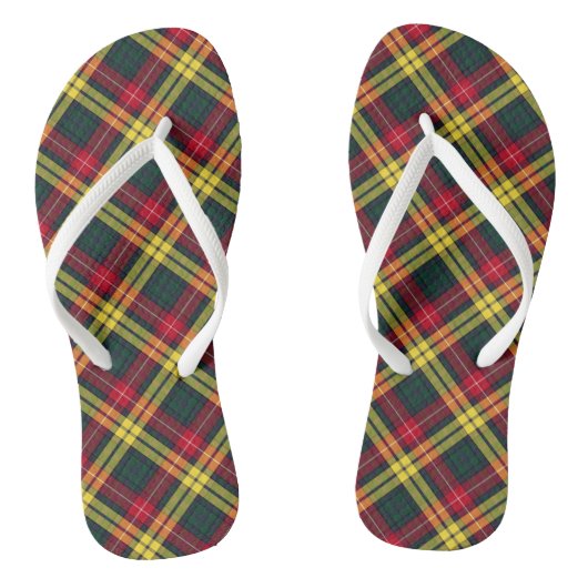 Clan Buchanan Tartan Rot, Gelb und Grün Kariert Badesandalen (Fußbett)