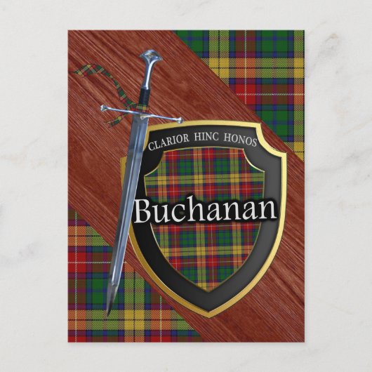 Clan Buchanan Tartan Sword & Shield Postkarte (Vorderseite)