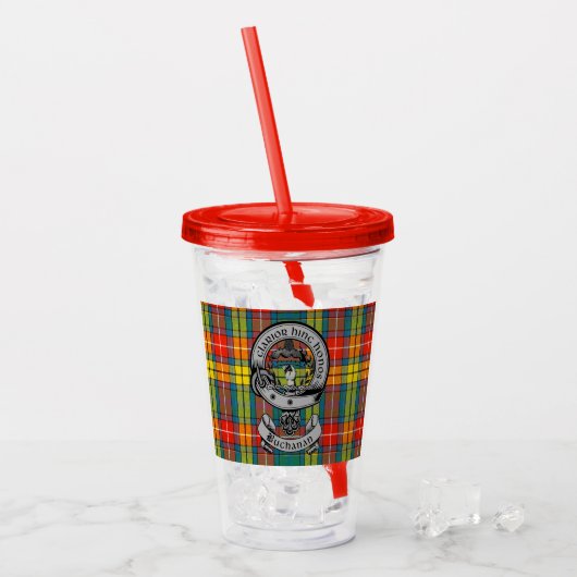 Clan Buchanan Wappen Abzeichen & Tartan Acryltrinkbecher (Vorderseite Ice)