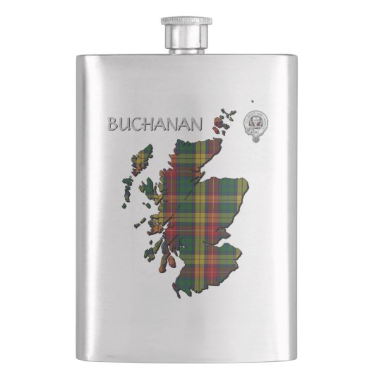 Clan Buchanan Wappen & Tartan Karte Flachmann (Vorderseite)