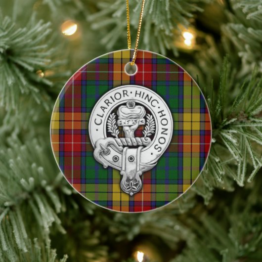 Clan Buchanan Wappen & Tartan Keramik Ornament (Baum)