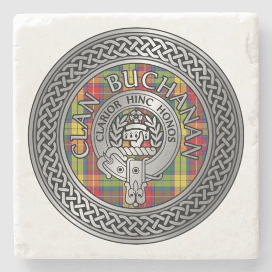 Clan Buchanan Wappen & Tartan Knot Steinuntersetzer (Vorderseite)