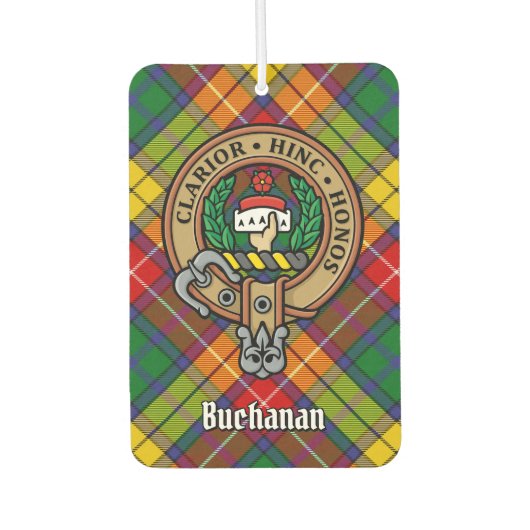 Clan Buchanan Wappen über Tartan Autolufterfrischer (Vorderseite)