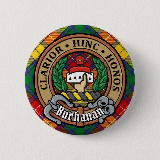 Clan Buchanan Wappen über Tartan Button (Vorderseite)