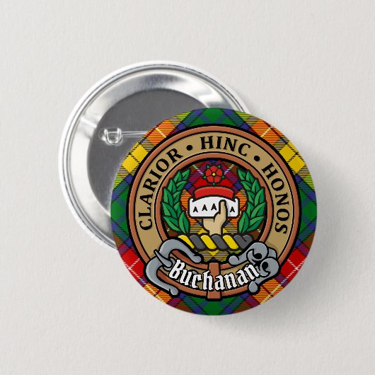 Clan Buchanan Wappen über Tartan Button (Vorne & Hinten)