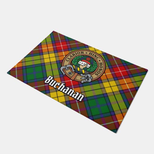 Clan Buchanan Wappen über Tartan Fußmatte (Schrägansicht)