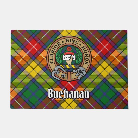 Clan Buchanan Wappen über Tartan Fußmatte (Vorderseite)