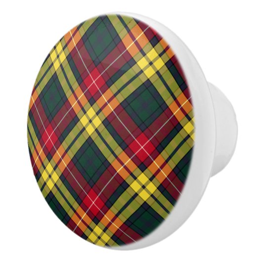 Clan Buchanan Yellow und Green Scottish Kariert Keramikknauf (Rechts)