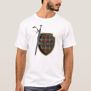 Clan-Buchanantartan-schottisches Schild u. Klinge T-Shirt
