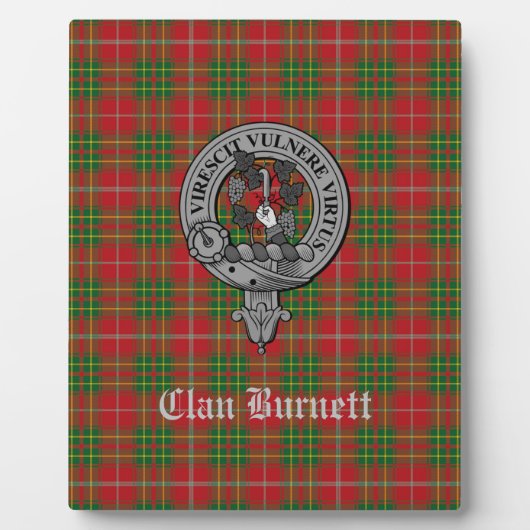 Clan Burnett Wappen Abzeichen & Tartan Tabletop Fotoplatte (Vorderseite)